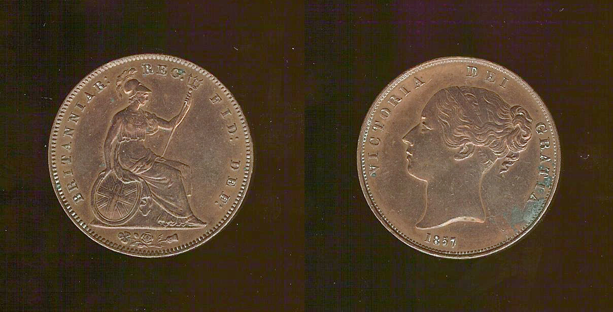 English penny 1857 AU+